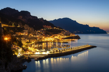 Town on Amalfi coast at sunrise, Campania, Italy