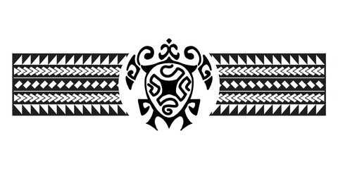 Polynesian border tattoo design.  Pattern aboriginal samoan. Black and white texture, isolated vector.