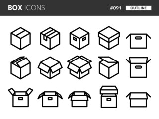 箱に関連するラインスタイルのアイコンセット_091