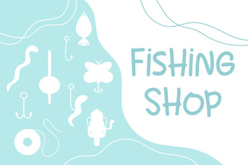 Fishing shop. Flyer for a fishing store. Vector illustration.