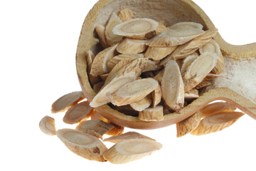 Chinese herbal medicine astragalus membranaceus on a white backg