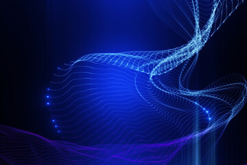 Creative glowing digital wave wallpaper with mock up place. 3D Rendering.