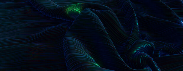 Dark Background with Colorful Neon Accents. Undulations and Swirls create a Wavy Liquid Texture.