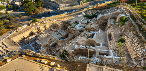 Archeological excavation site near Zion Gate outside south walls and Ma’ale HaShalom street of...