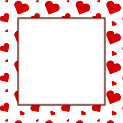 red hearts frame Valentine`s day 14 February Love day background vector illustration for print, mock up party invitation,  congradulation card design