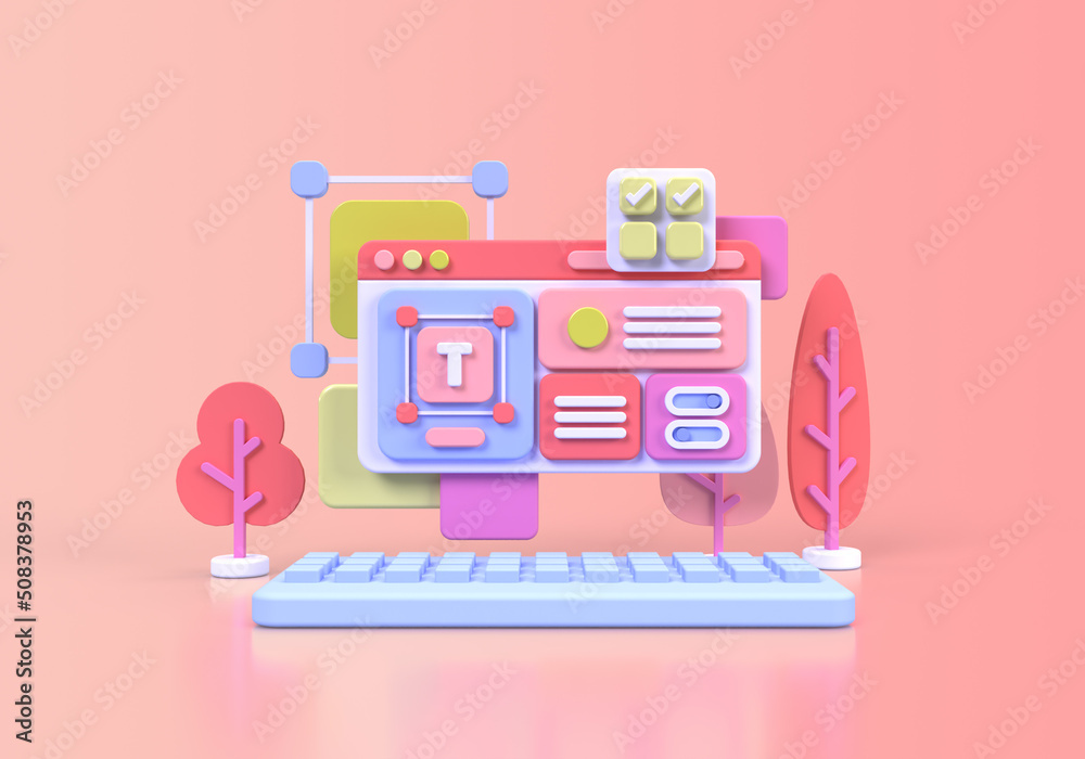 Wall mural web development for ui ux design concept illustration landing page template business idea background