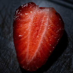 Fresh strawberry fruit slice cut inside