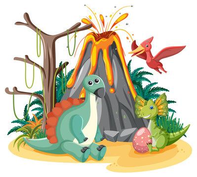 Isolated prehistoric forest with dinosaur
