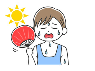 うちわで扇ぐ、男性のイラスト