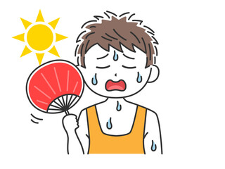 うちわで扇ぐ、男性のイラスト