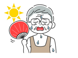 うちわで扇ぐ、年配男性のイラスト