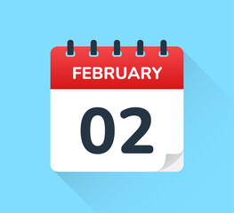 February second day of the month on calendar vector icon