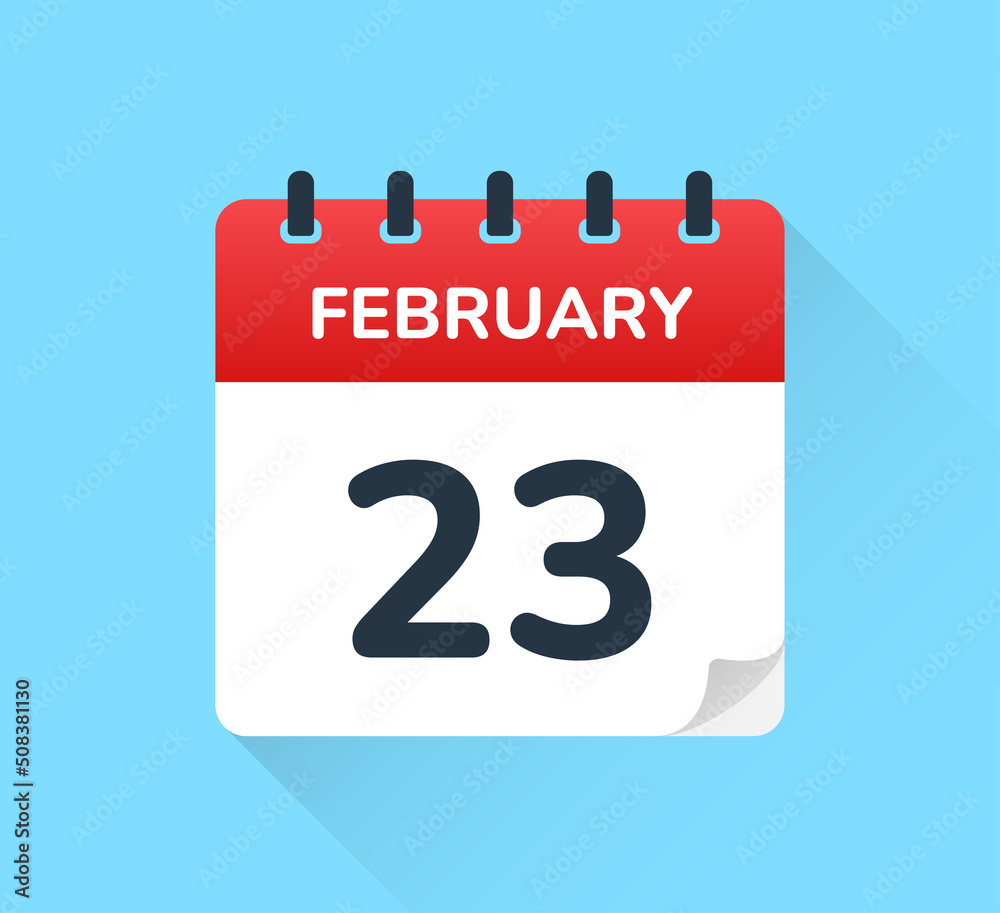 Poster february 23. vector flat design of daily calendar icon. date and day of the year.