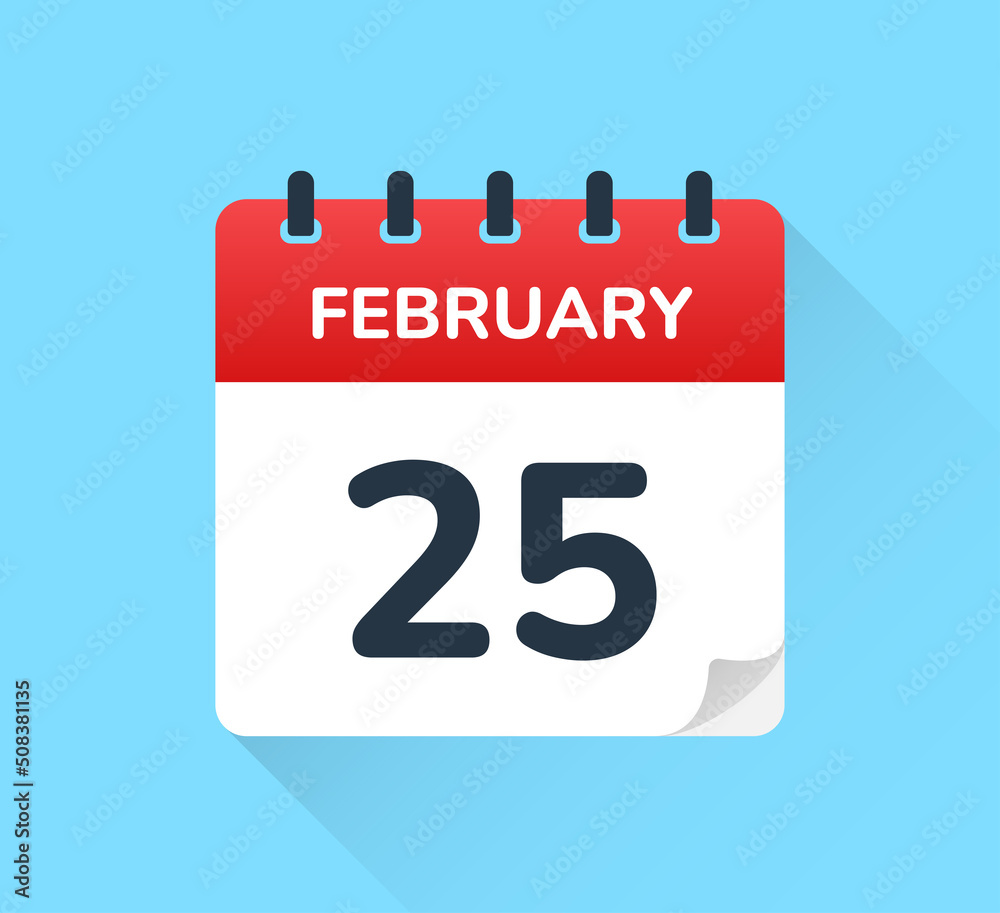 Poster february 25 vector flat design of daily calendar icon. date and day of the year.