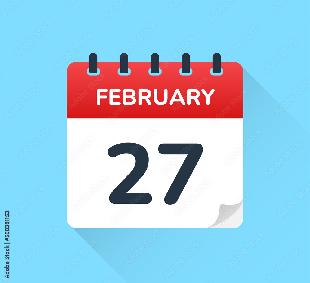 Poster february 27. vector flat design of daily calendar icon. date and day of the year.