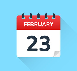 Fototapeta premium February 23. Vector flat design of daily calendar icon. Date and day of the year.