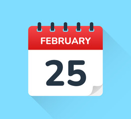 Fototapeta premium February 25 vector flat design of daily calendar icon. Date and day of the year.