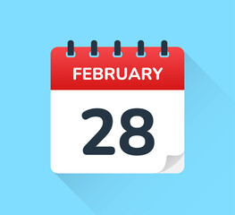 February 28 date on calendar vector icon