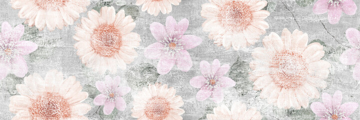 Flowers Vintage repeating background, artwork floral antique pattern - obrazy, fototapety, plakaty