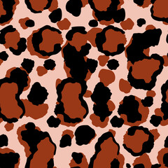 Abstract modern leopard seamless pattern. Animals trendy background. Beige and black decorative vector stock illustration for print, card, postcard, fabric, textile. Modern ornament of stylized skin