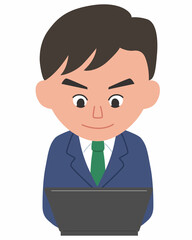 パソコンに向かって仕事をする男性のイラスト