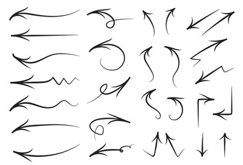 Set of black arrow vectors with different shapes and directions