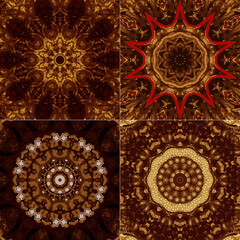 Set of abstract ethnic vector mandala wallpaper graphic from curved triangles