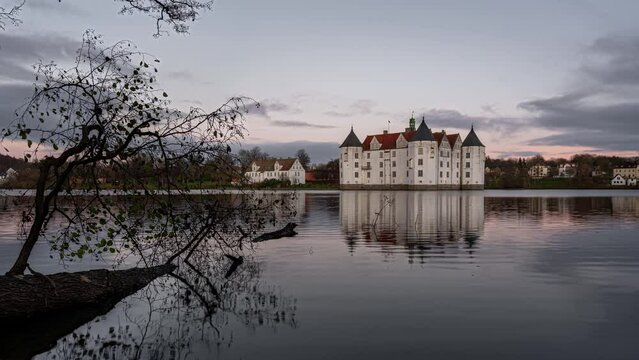 Day to Night Timelapse of Gl&uuml;ckburg Castle close to Flensburg in Schleswig-Holstein, in Northern Germany