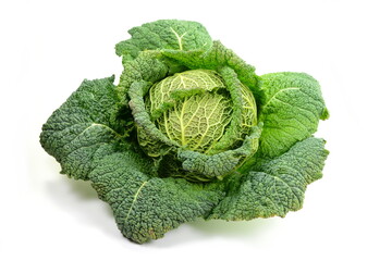 Savoy cabbage isolated on white background. kale isolated.