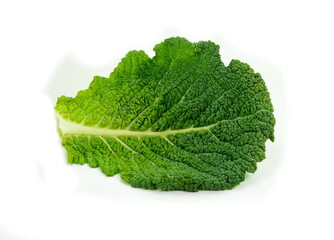 Leaf of fresh savoy cabbage isolated on white. kale leaf.