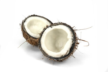 two halves coconut isolated on white background