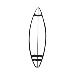 Surf board. Hand drawn vector illustration. Line art style isolated isolated on white background.