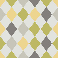 Simple dull but colorful rhombuses. Making decor or cups, clothing, home environment, pillows. Yellow colors predominantly. Retro diamonds in gold.