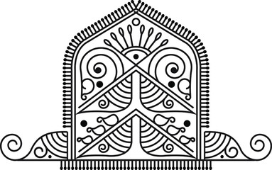 Indian Traditional and Cultural Rangoli, Alpona, Kolam, or Paisley vector line art. Bengal art India. for textile printing, logo, wallpaper