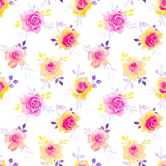 Nahtloses Muster mit Aquarellrose, Blättern. Nahtloses Blumenmuster für Textil, Druck, Tapete.