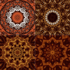 Set of unique rare and colorful psychedelic surreal Mandala