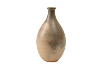 Brown and beige vase, pottery,  clay jug isolated on white background. 