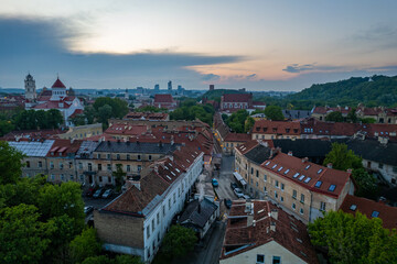 Fototapeta na wymiar Aerial summer spring sunset view in Uzupis, Vilnius old town, Lithuania