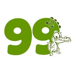 99, Number ninety nine with crocodile cartoon character, Birthday Anniversary