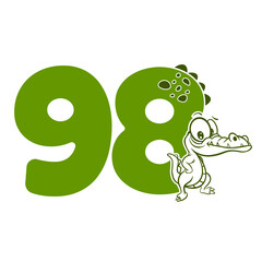 98, Number ninety eight with crocodile cartoon character, Birthday Anniversary