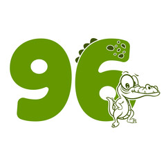 96, Number ninety six with crocodile cartoon character, Birthday Anniversary