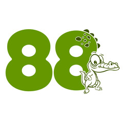 88, Number eighty eight with crocodile cartoon character, Birthday Anniversary