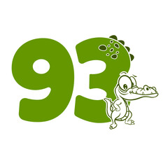93, Number ninety three with crocodile cartoon character, Birthday Anniversary