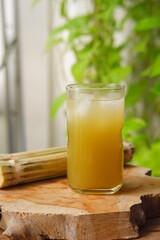 a glass of iced sugar cane drink