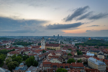 Fototapeta na wymiar Aerial summer spring sunset view in Vilnius old town, Lithuania