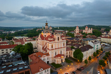 Fototapeta na wymiar Aerial summer spring sunset view in Vilnius old town, Lithuania