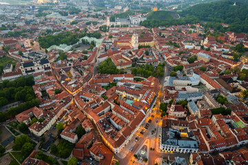 Obraz premium Aerial summer spring sunset view in Vilnius old town, Lithuania