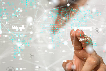 Neural network 3D illustration. Big data and cybersecurity