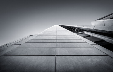 Low angle modern architecture. Black and white. 3D Rendering.