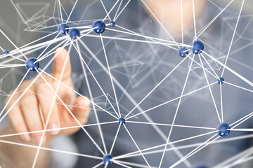 Global network. Blockchain. 3D illustration. Neural networks and artificial intelligence. Abstract